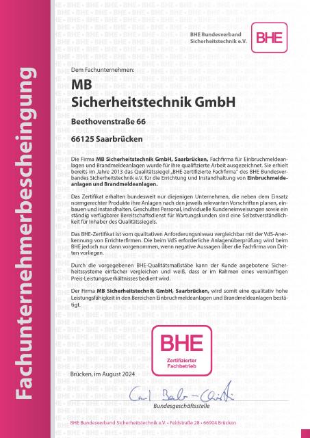 Fachunternehmerbescheinigung für EMA und BMA